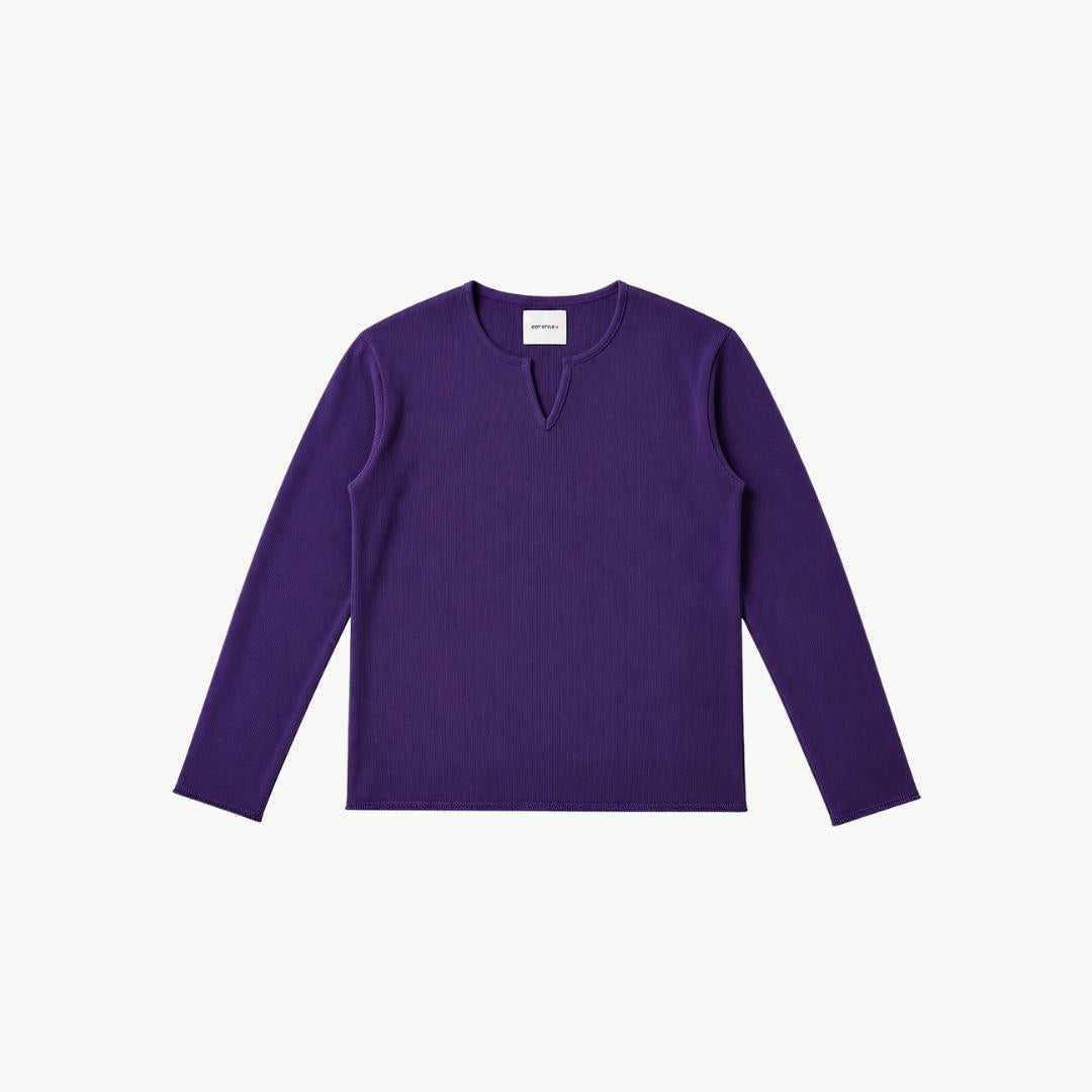 V-Notch Ribbed Long Sleeve