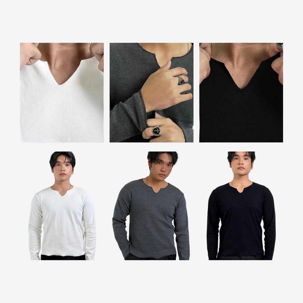 V-Notch Ribbed Long Sleeve