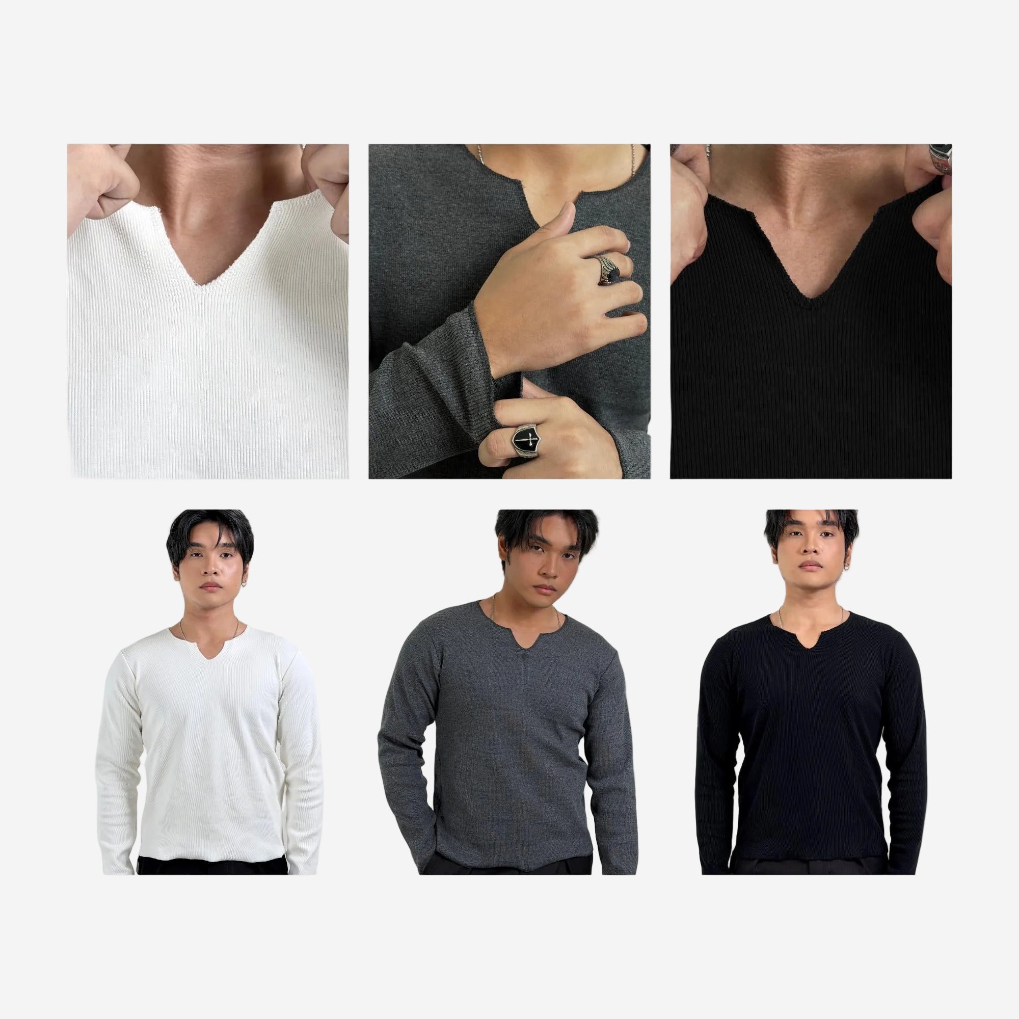 V-Notch Ribbed Long Sleeve