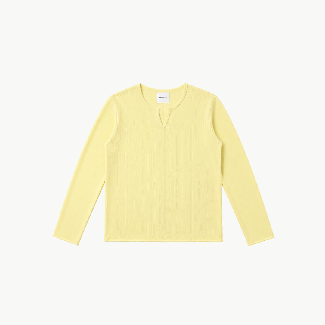 V-Notch Ribbed Long Sleeve