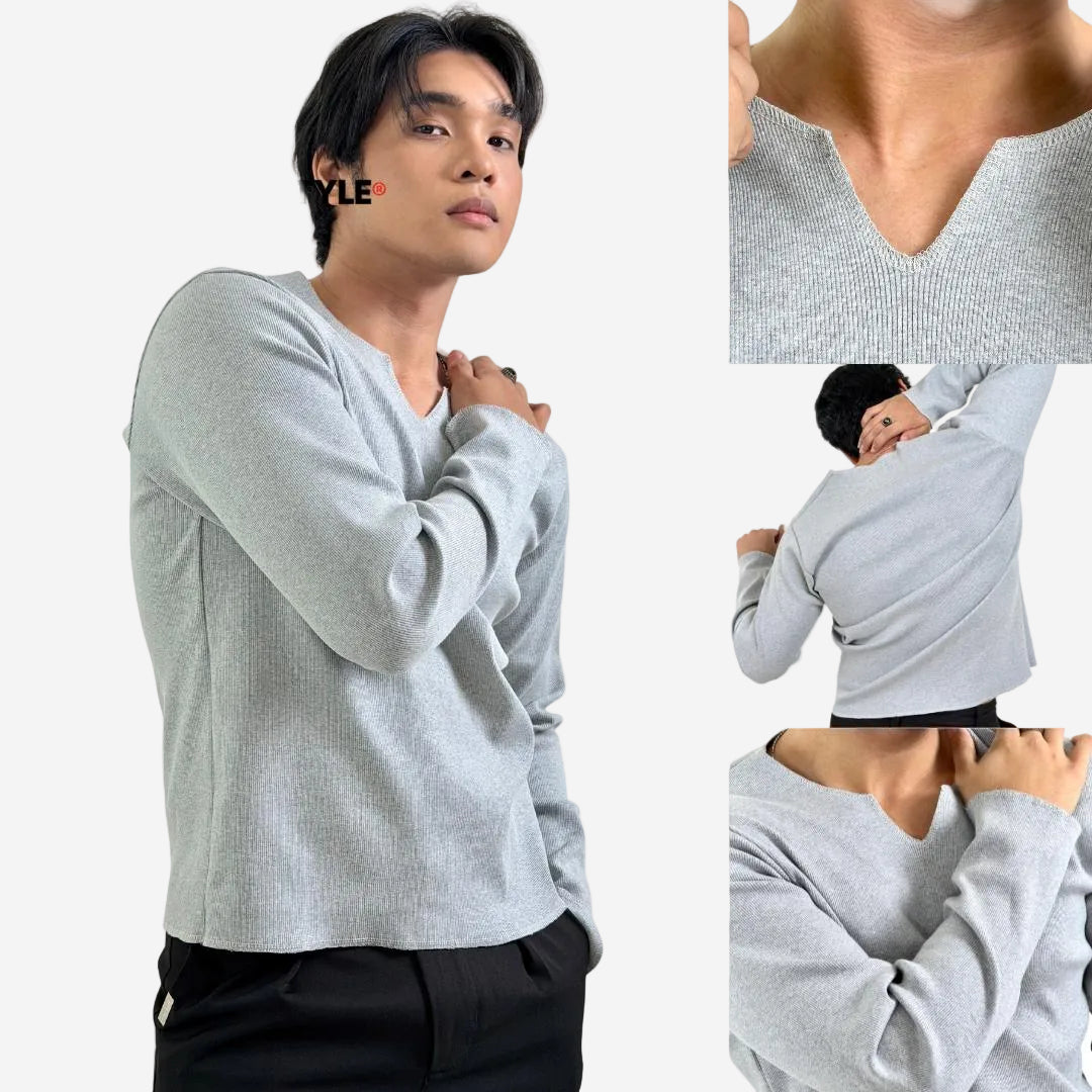 V-Notch Ribbed Long Sleeve