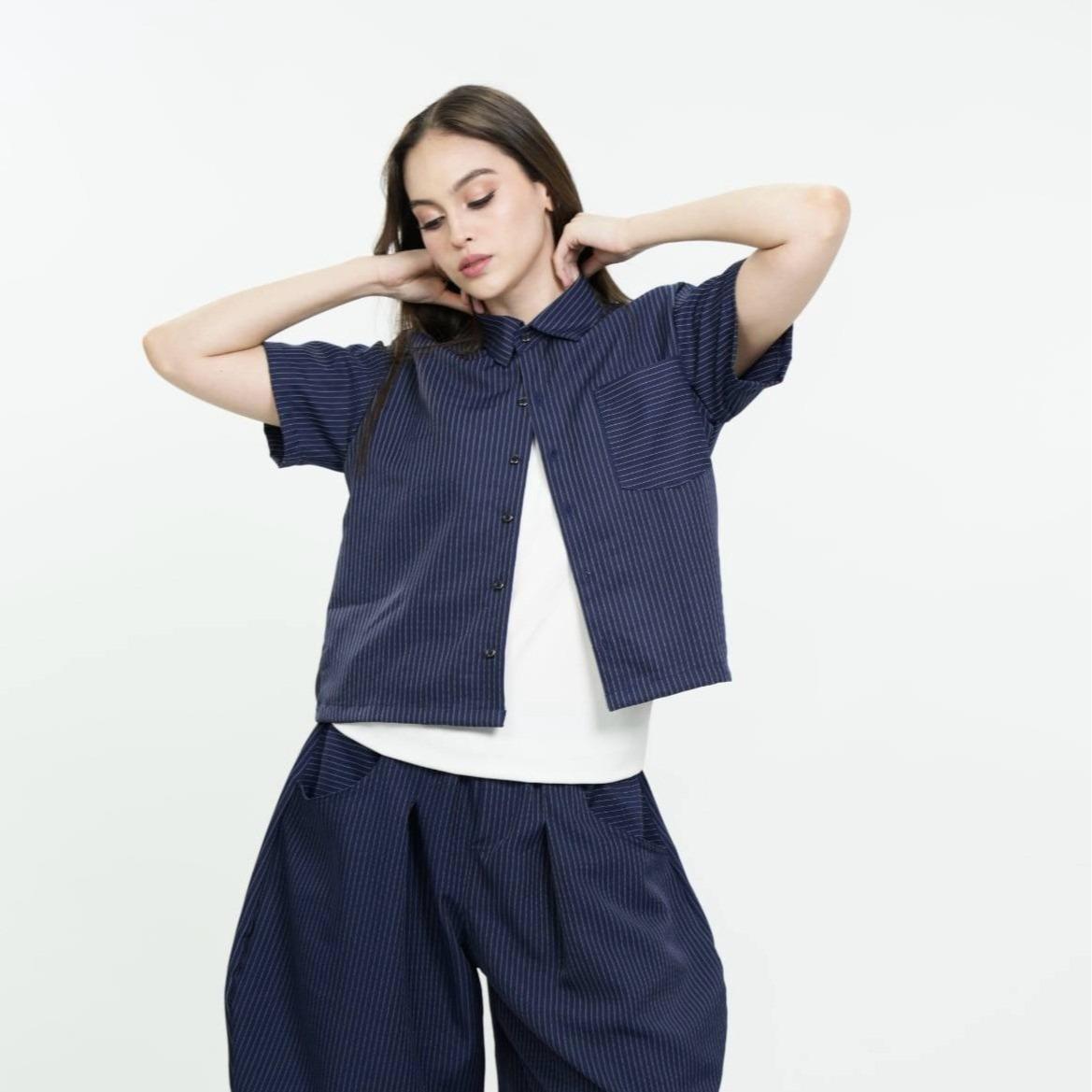 Pinstripe Boxy Cropped Polo