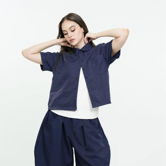 Pinstripe Boxy Cropped Polo