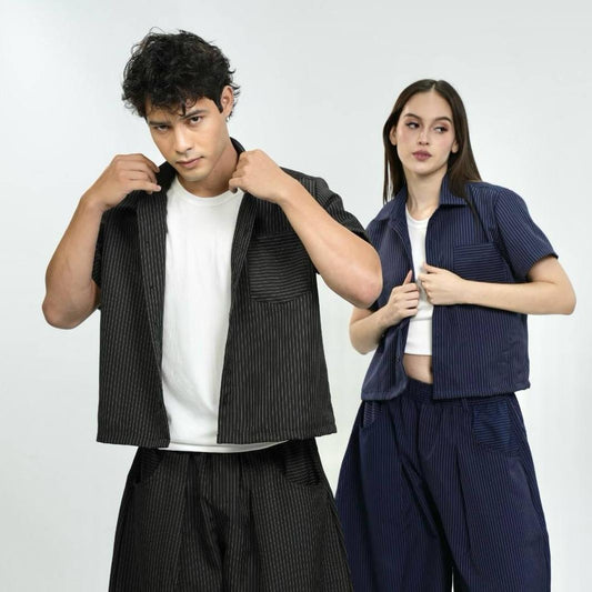 Pinstripe Boxy Cropped Polo