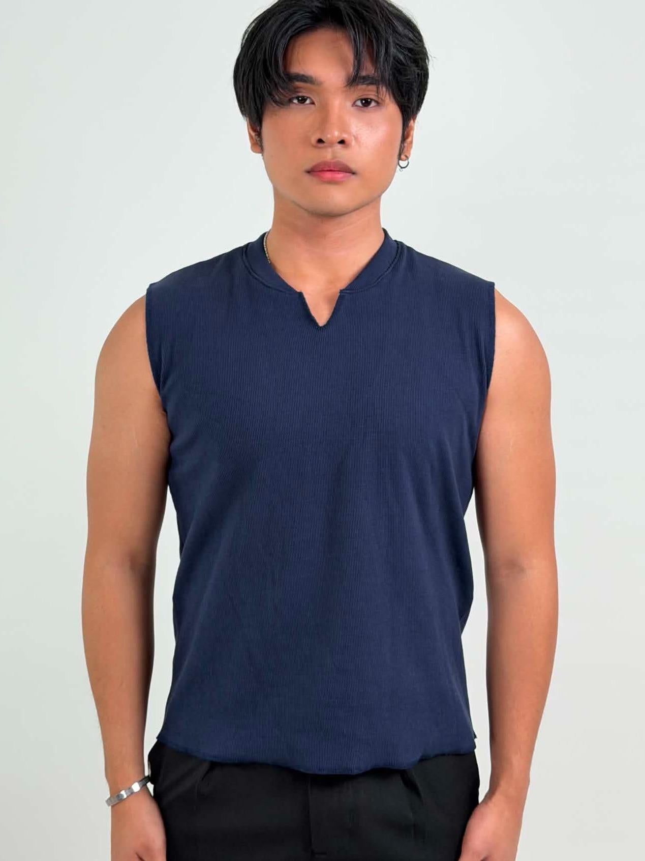 V-Notch Ribbed Muscle Tee