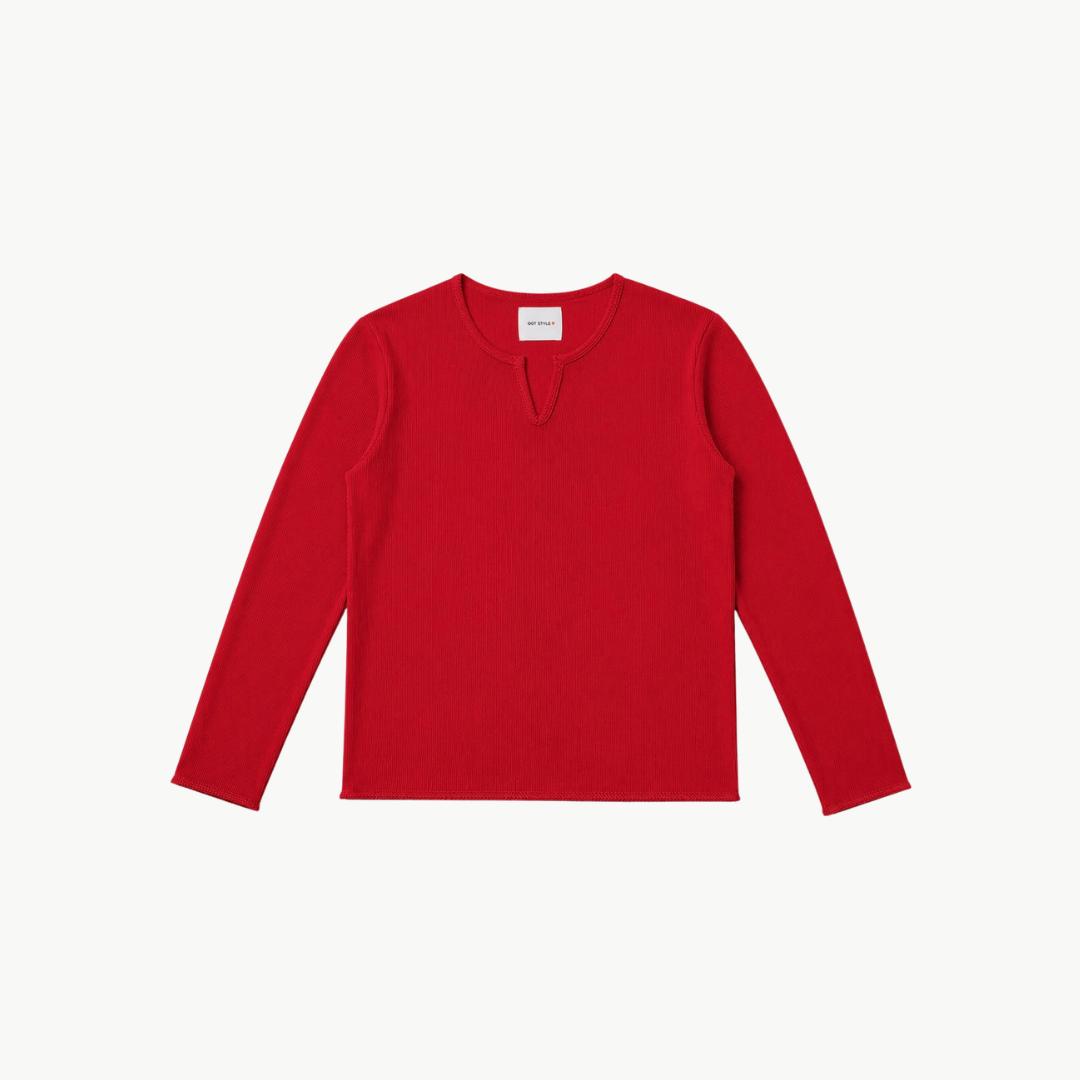 V-Notch Ribbed Long Sleeve