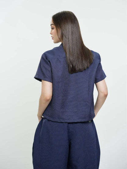 Pinstripe Boxy Cropped Polo
