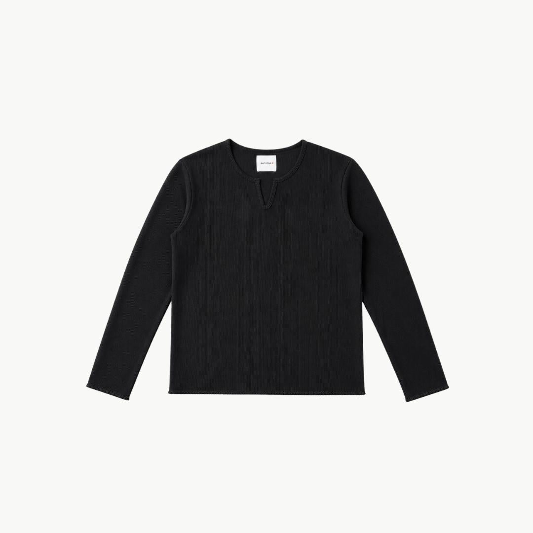 V-Notch Ribbed Long Sleeve