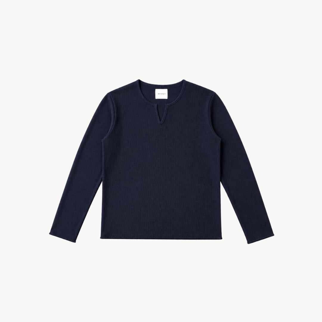 V-Notch Ribbed Long Sleeve