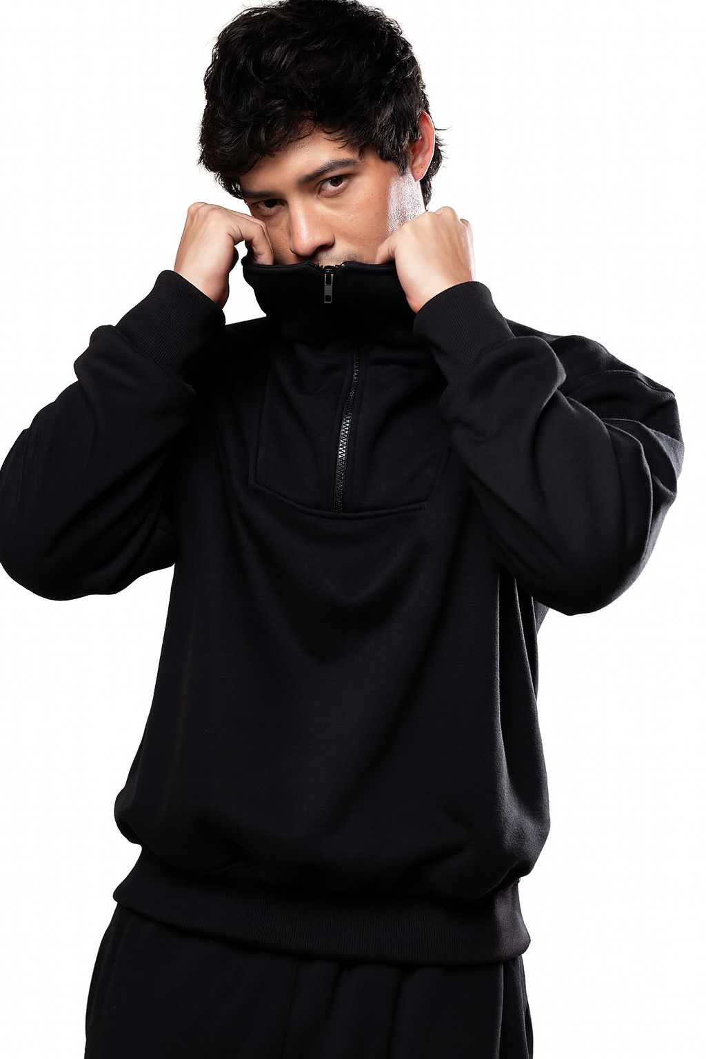 High Neck Quarter Zip Pullover Sweater