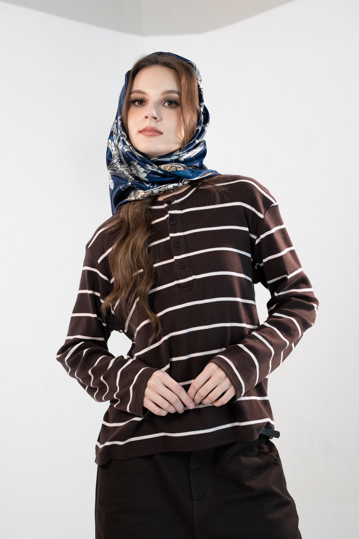 RE:PEAT Henley Stripe Long Sleeve