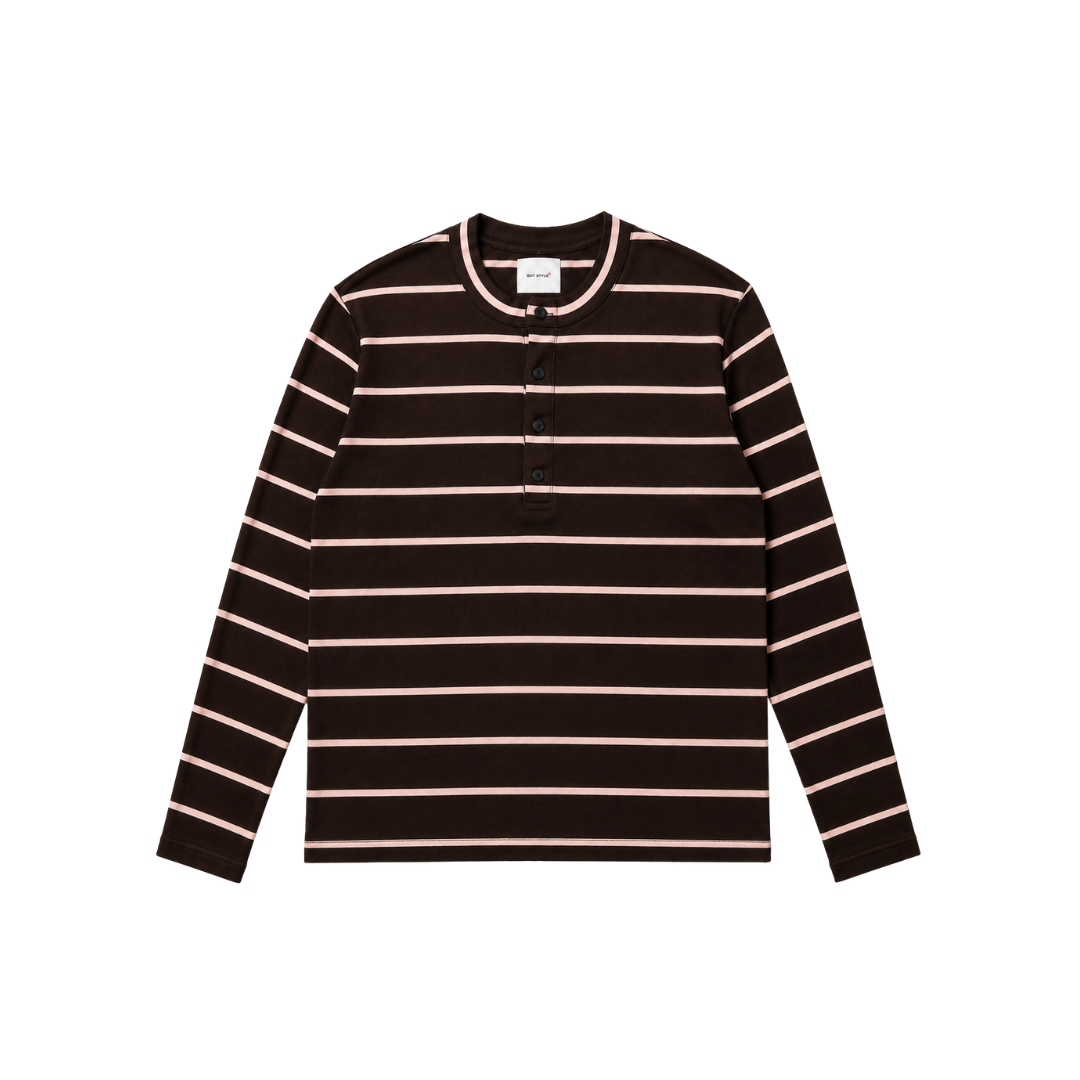 RE:PEAT Henley Stripe Long Sleeve