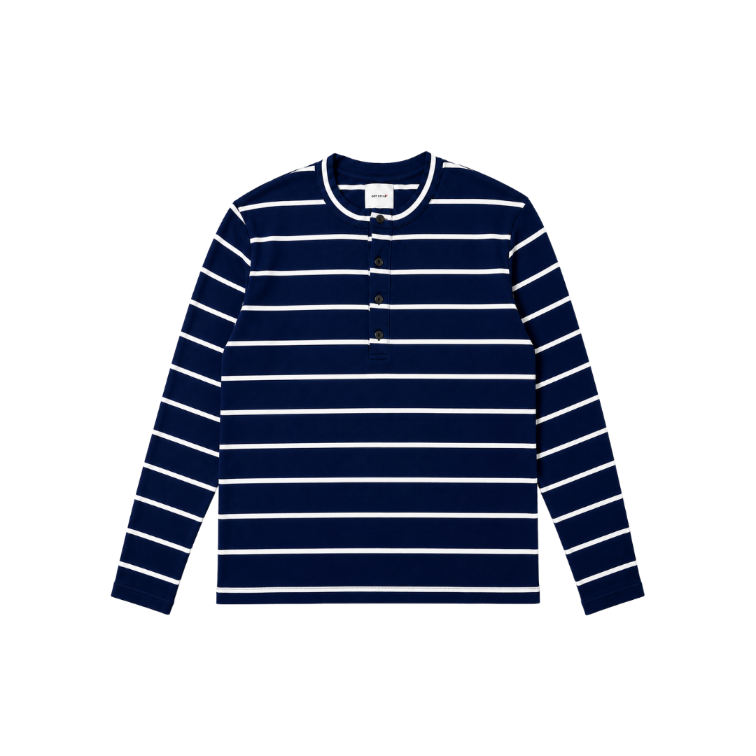 RE:PEAT Henley Stripe Long Sleeve
