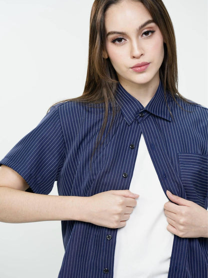 Pinstripe Boxy Cropped Polo
