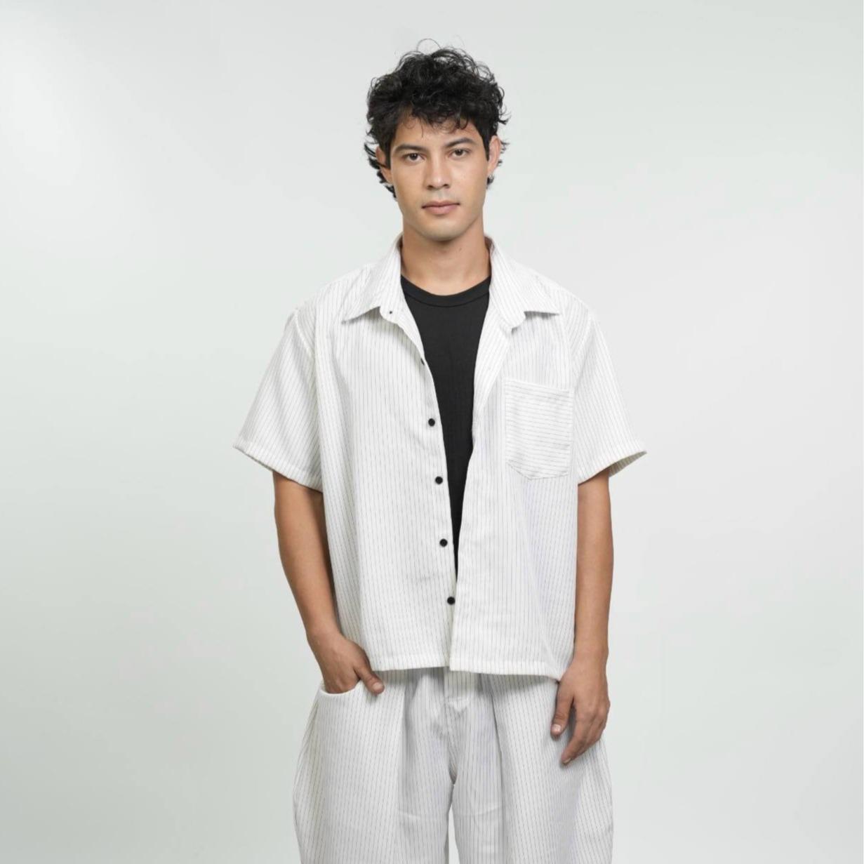 Pinstripe Boxy Cropped Polo