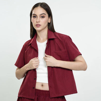 Pinstripe Boxy Cropped Polo