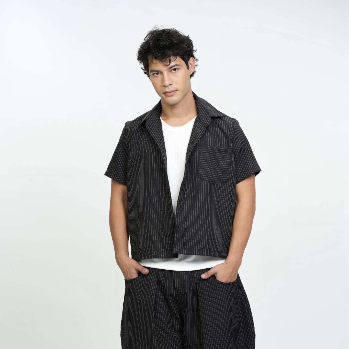 Pinstripe Boxy Cropped Polo