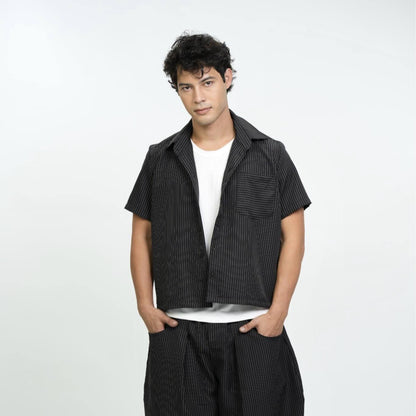 Pinstripe Boxy Cropped Polo