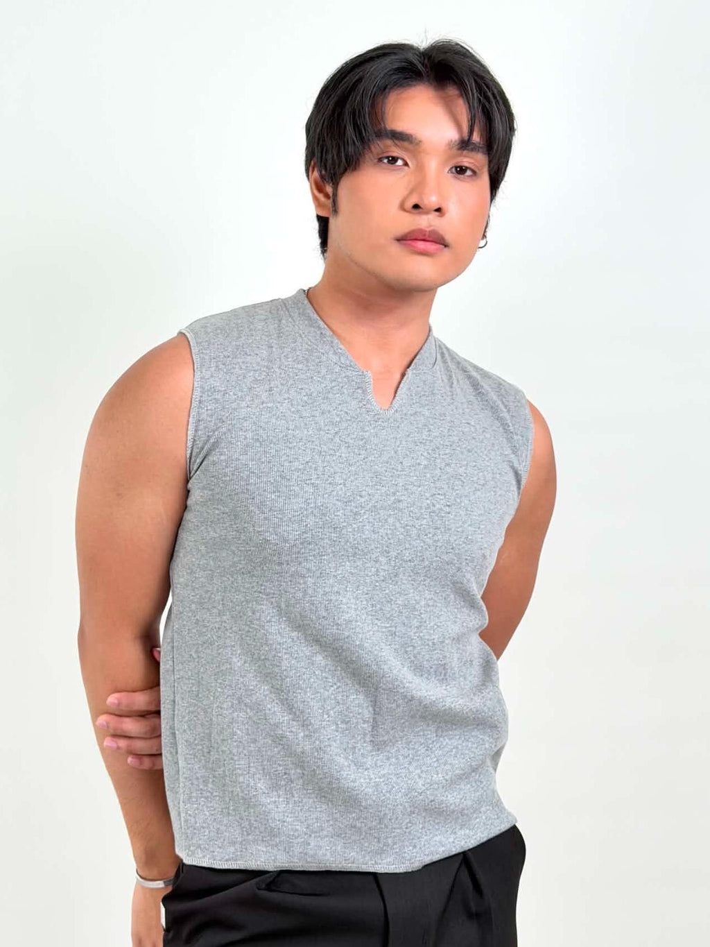 V-Notch Ribbed Muscle Tee
