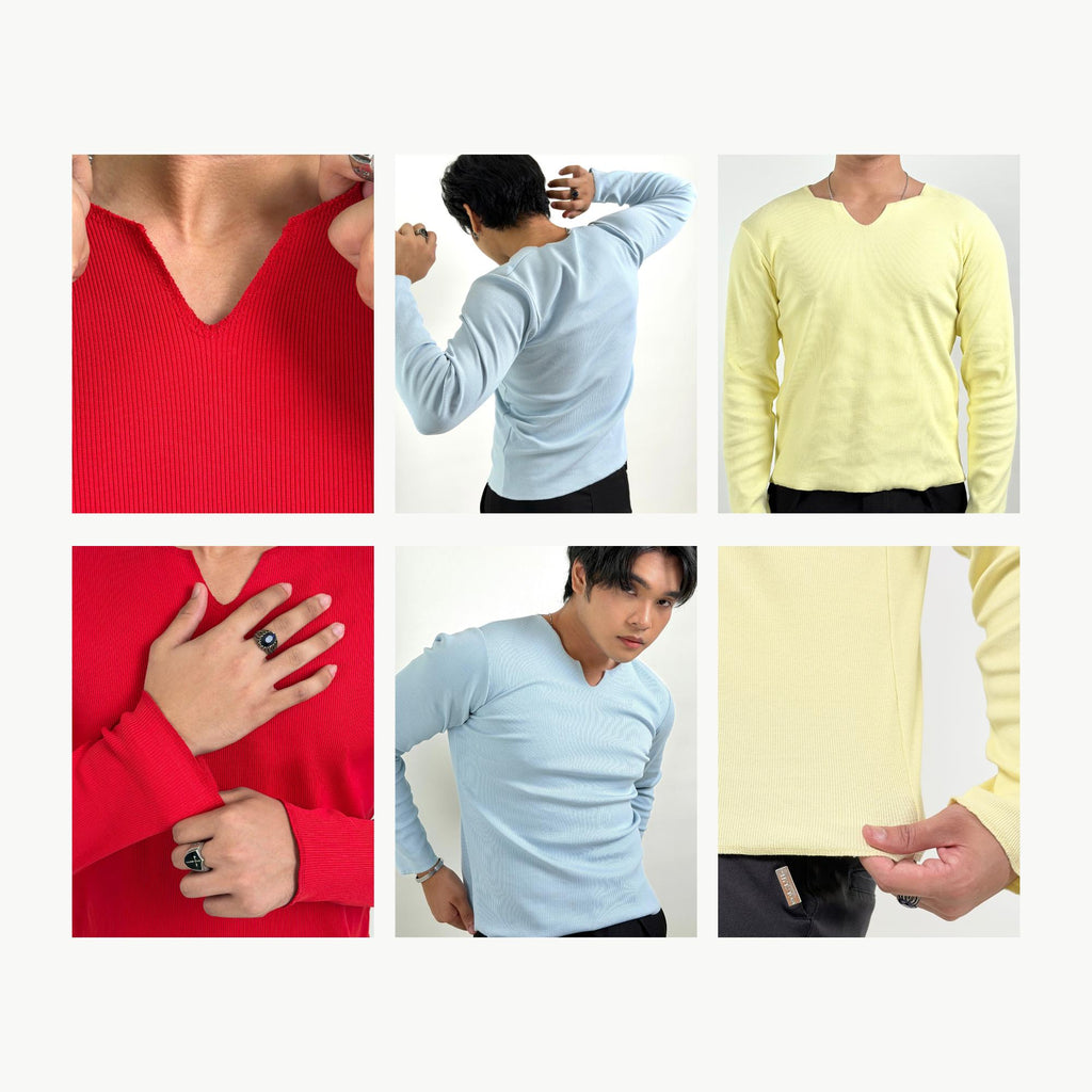 V-Notch Ribbed Long Sleeve