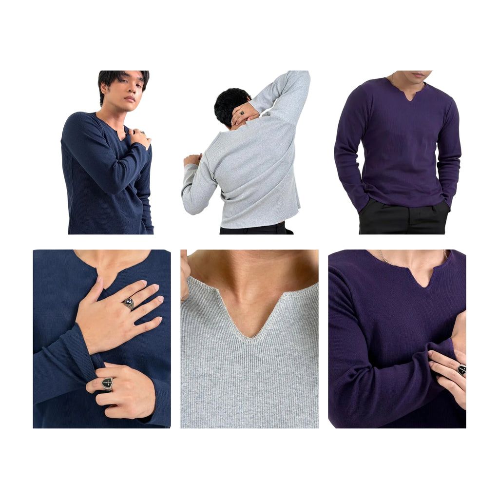 V-Notch Ribbed Long Sleeve
