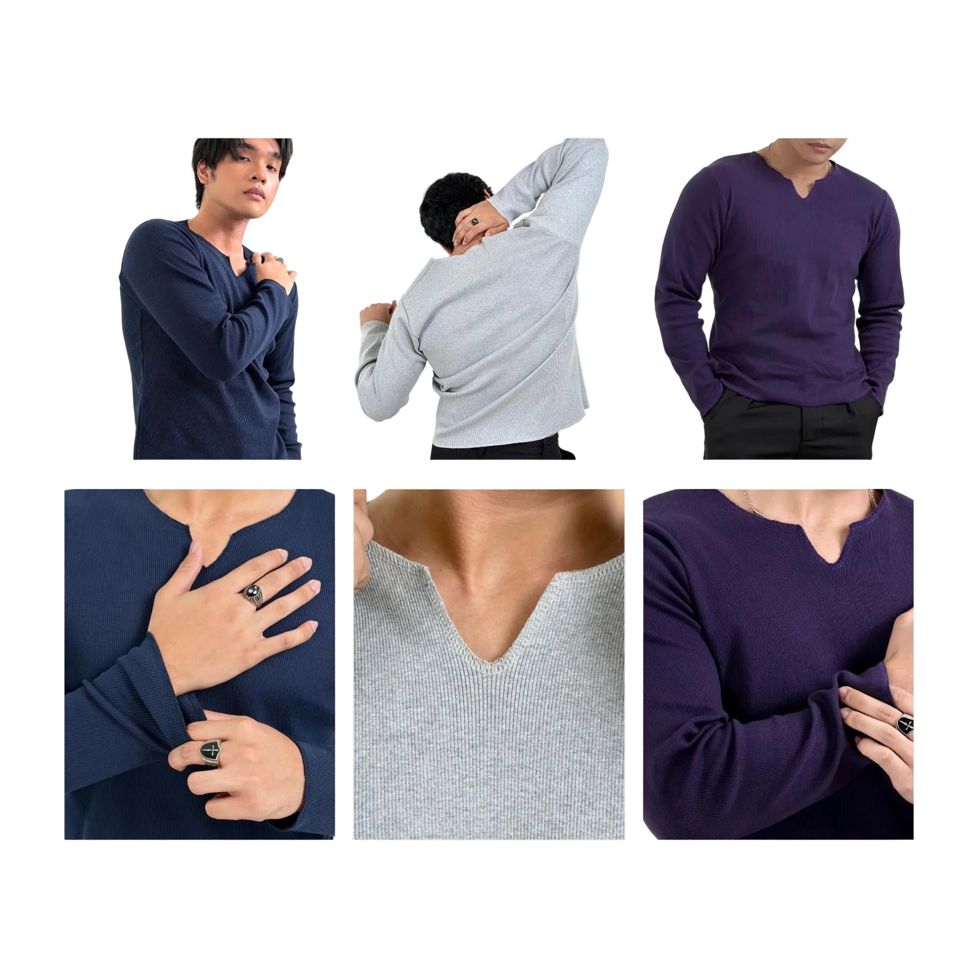 V-Notch Ribbed Long Sleeve