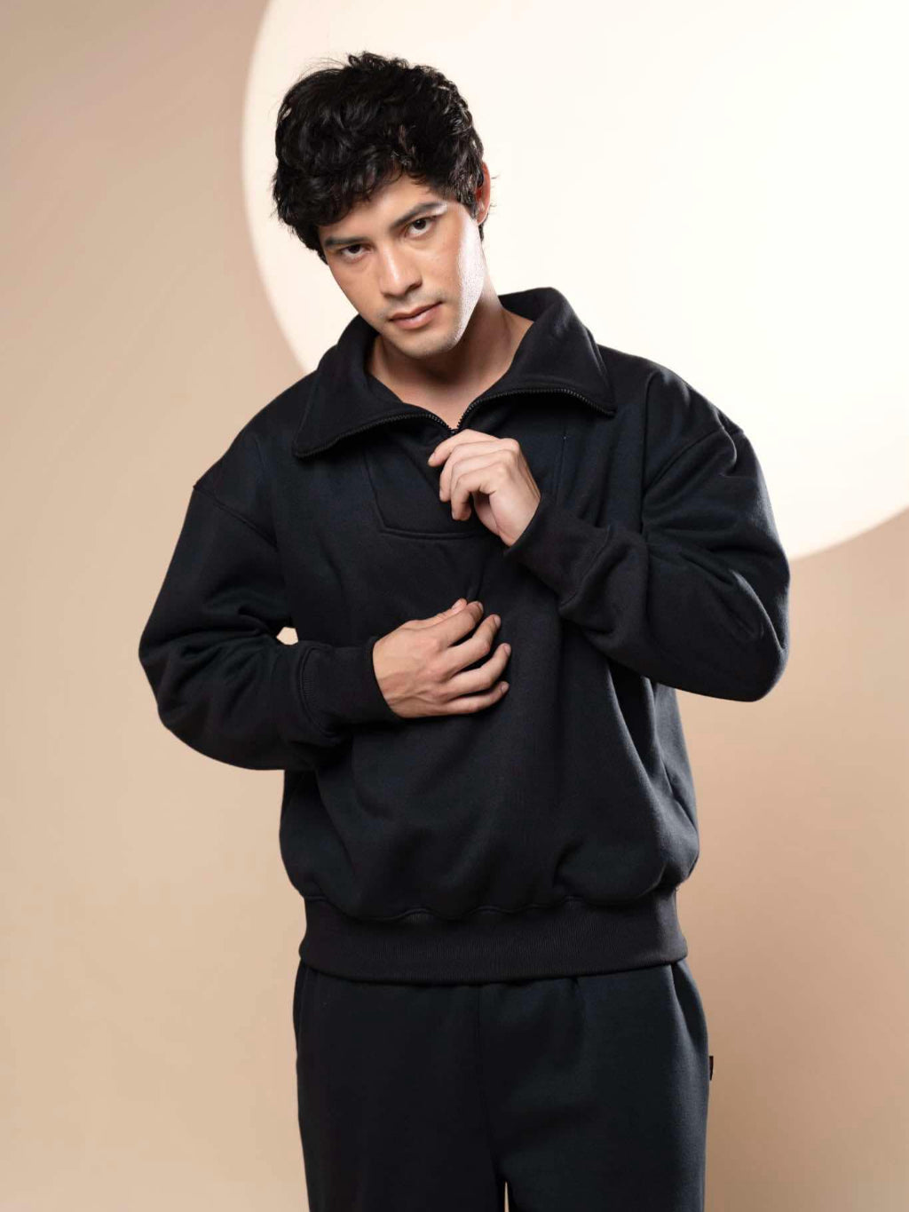 High Neck Quarter Zip Pullover Sweater