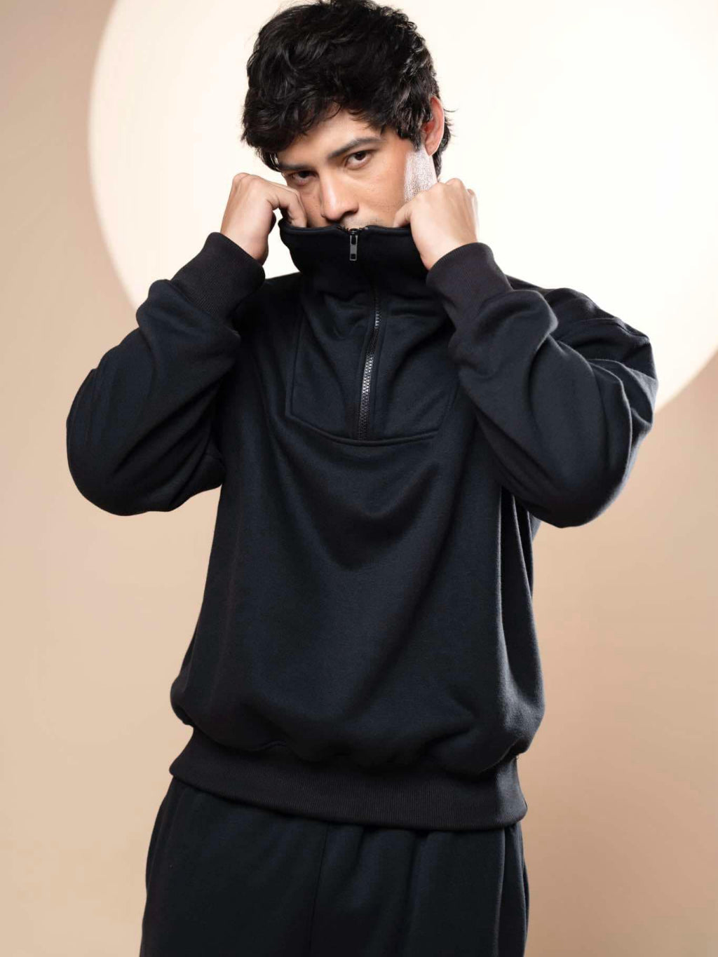 High Neck Quarter Zip Pullover Sweater